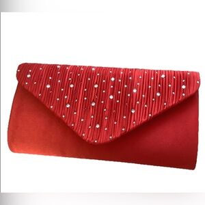 Elegant Red evening red Clutch with Rhinestone Accents new
